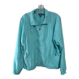 Koret Women’s L Aqua Blue Zip Front Lightweight Jacket Polyester Cotton Lined Vt
